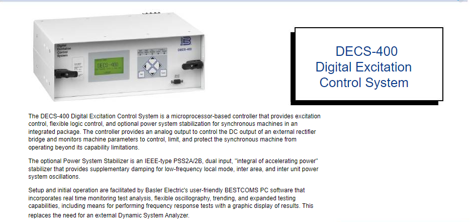 Basler Electric DECS-400 Microprocessor-based digital excitation control system M
