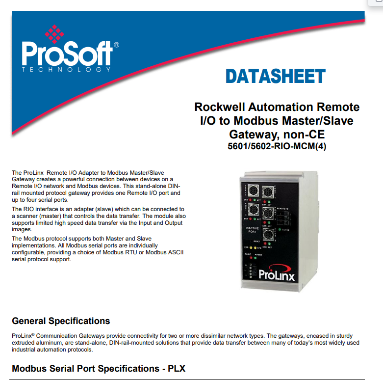 Prosoft 5601-RIO-MCM  industrial communication module.