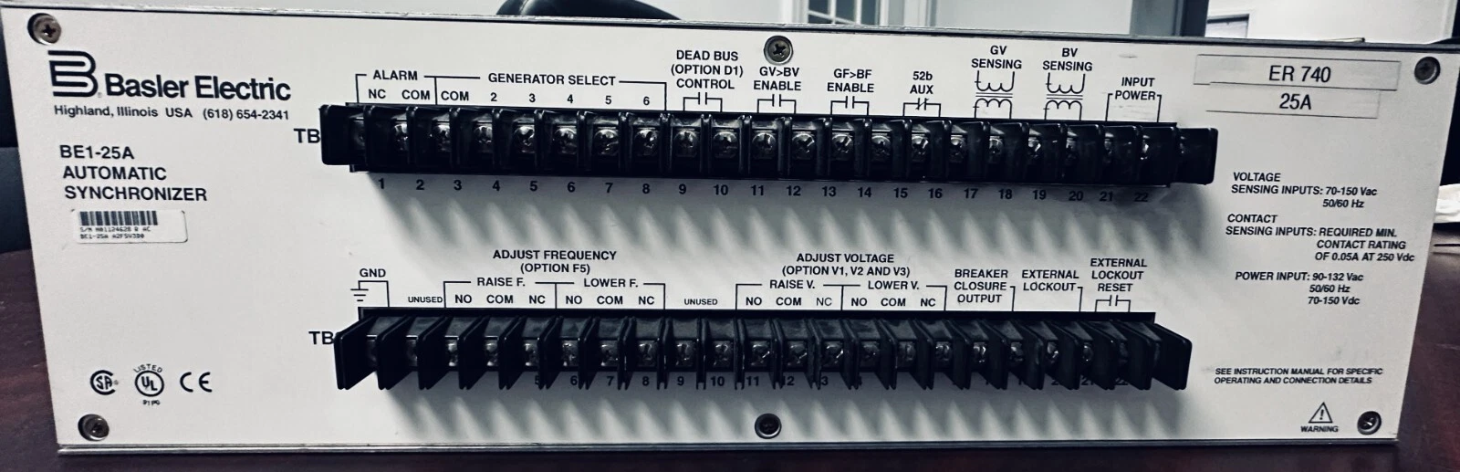 BASLER BE1-25A-A2-F5-V3-D0 Versatile Feeder Protection Relay