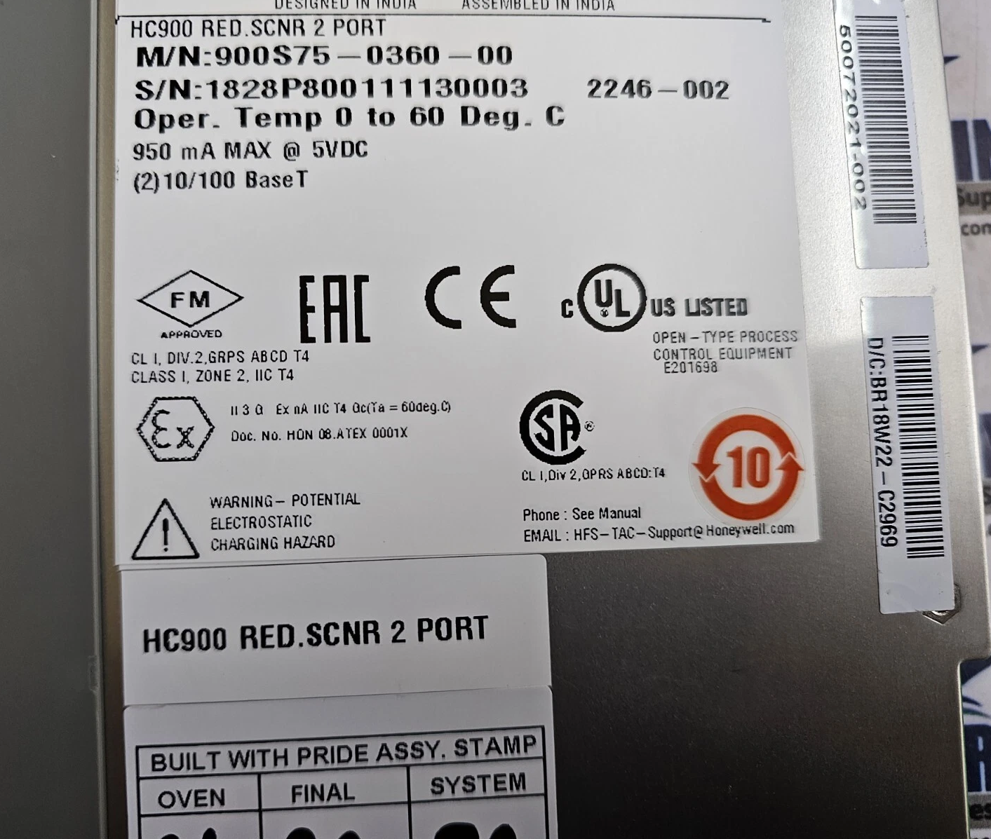 HONEYWELL 900S75-0360-00  Control System Hardware Module